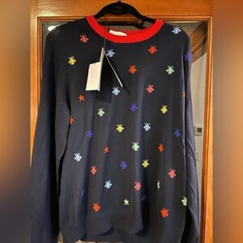 Men's Gucci fine wool intarsia crewneck sweater size XL made in Italy