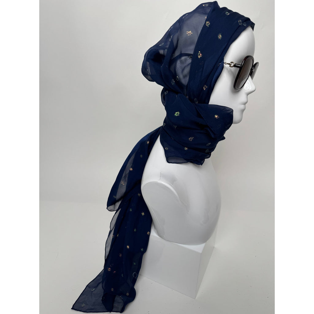 Christian Dior Blue Rare Metallic Flakes Large Shawl Scarf