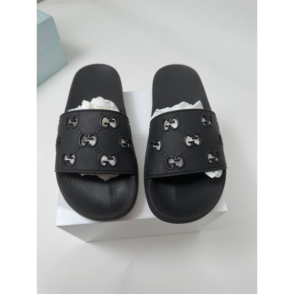 Women's Gucci Black Rubber GG Slides Size 36