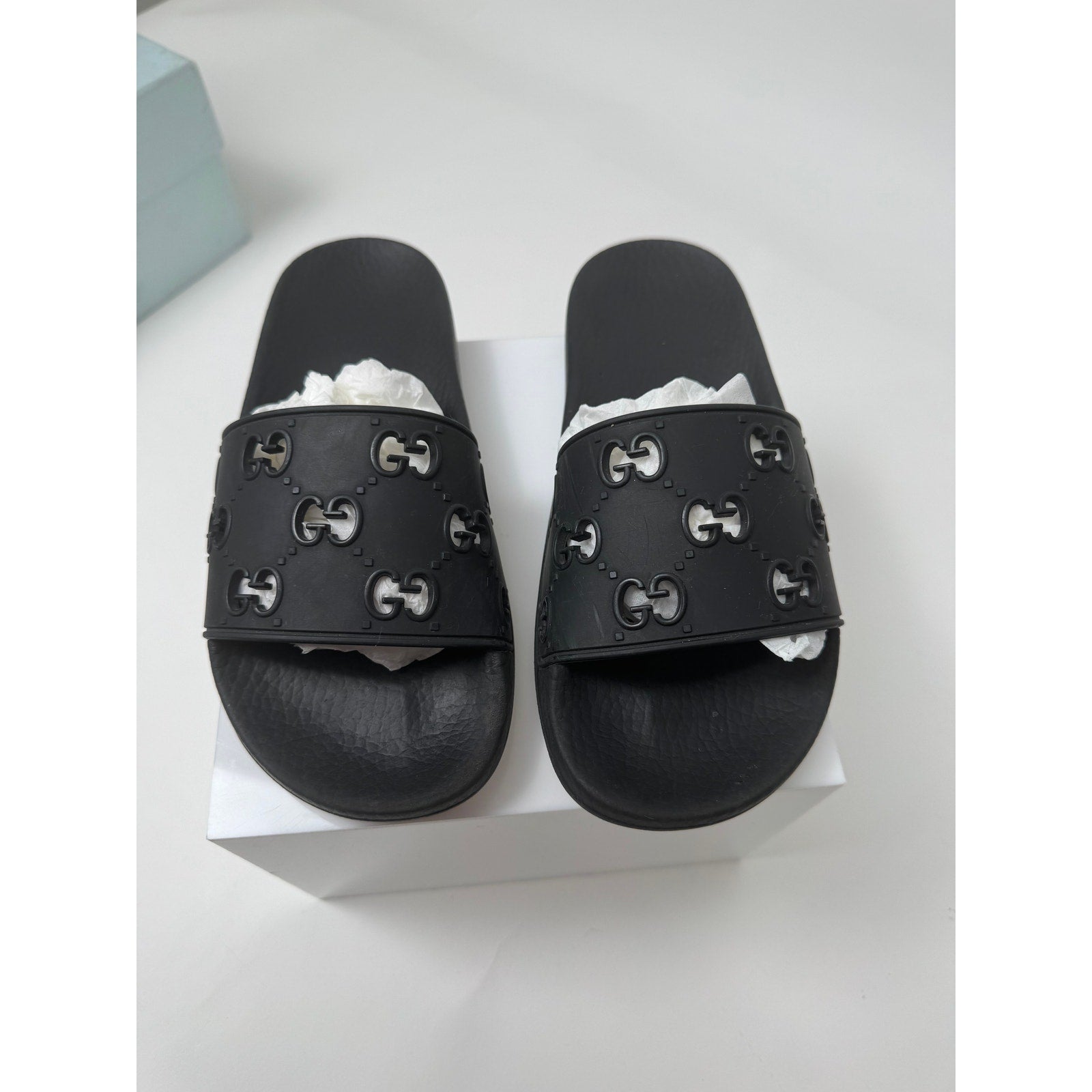 Women's Gucci Black Rubber GG Slides Size 36