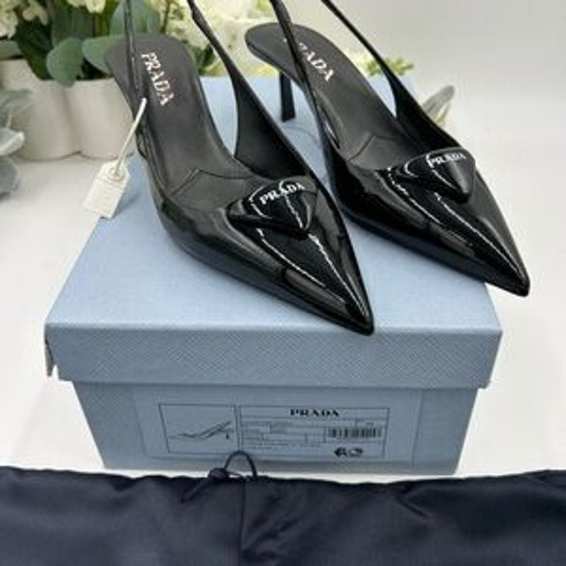 Women's Prada patent leather sling back pumps size 39 made in Italy