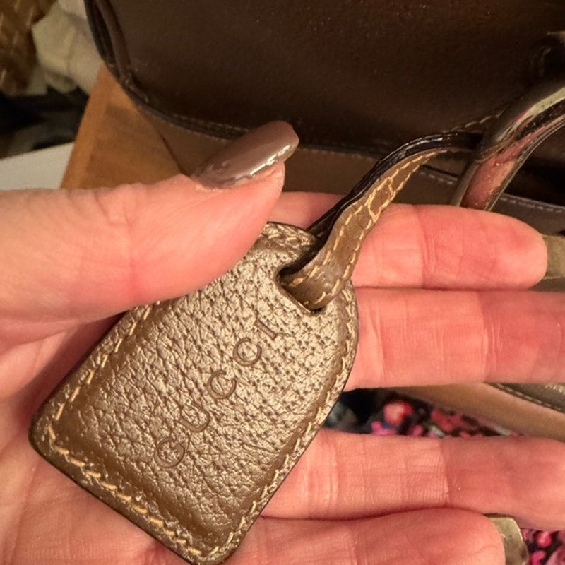 Gucci Tom Ford Brown Leather Silver circular top handle, 2 pocket snap top tote