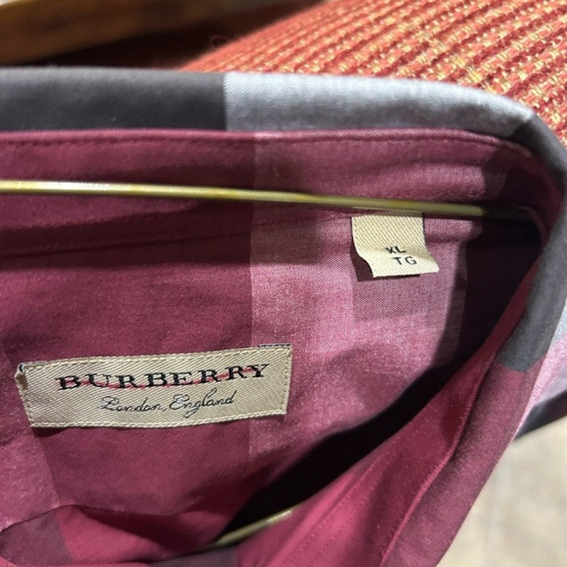 Burberry London England Men's Checkered Shirt - Red and Black size XL
