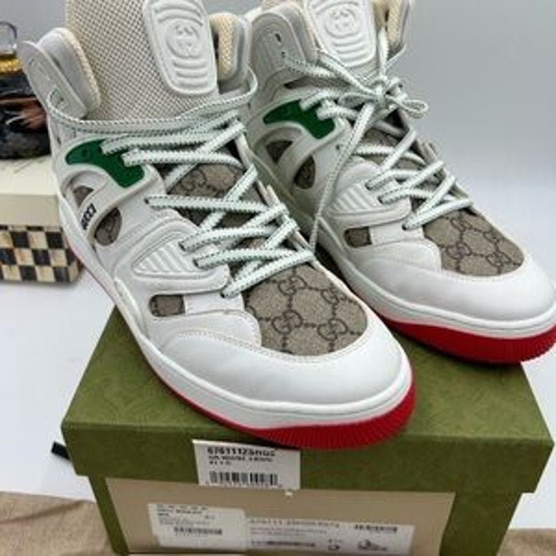 Women's Gucci GG Supreme basket canvas/leather sneakers size 41.5 made in Italy