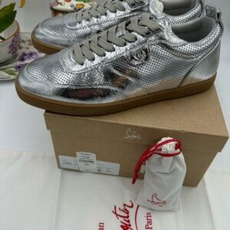 Men's Christian Louboutin TUTTI RUI metallic leather sneakers size 44 made Italy