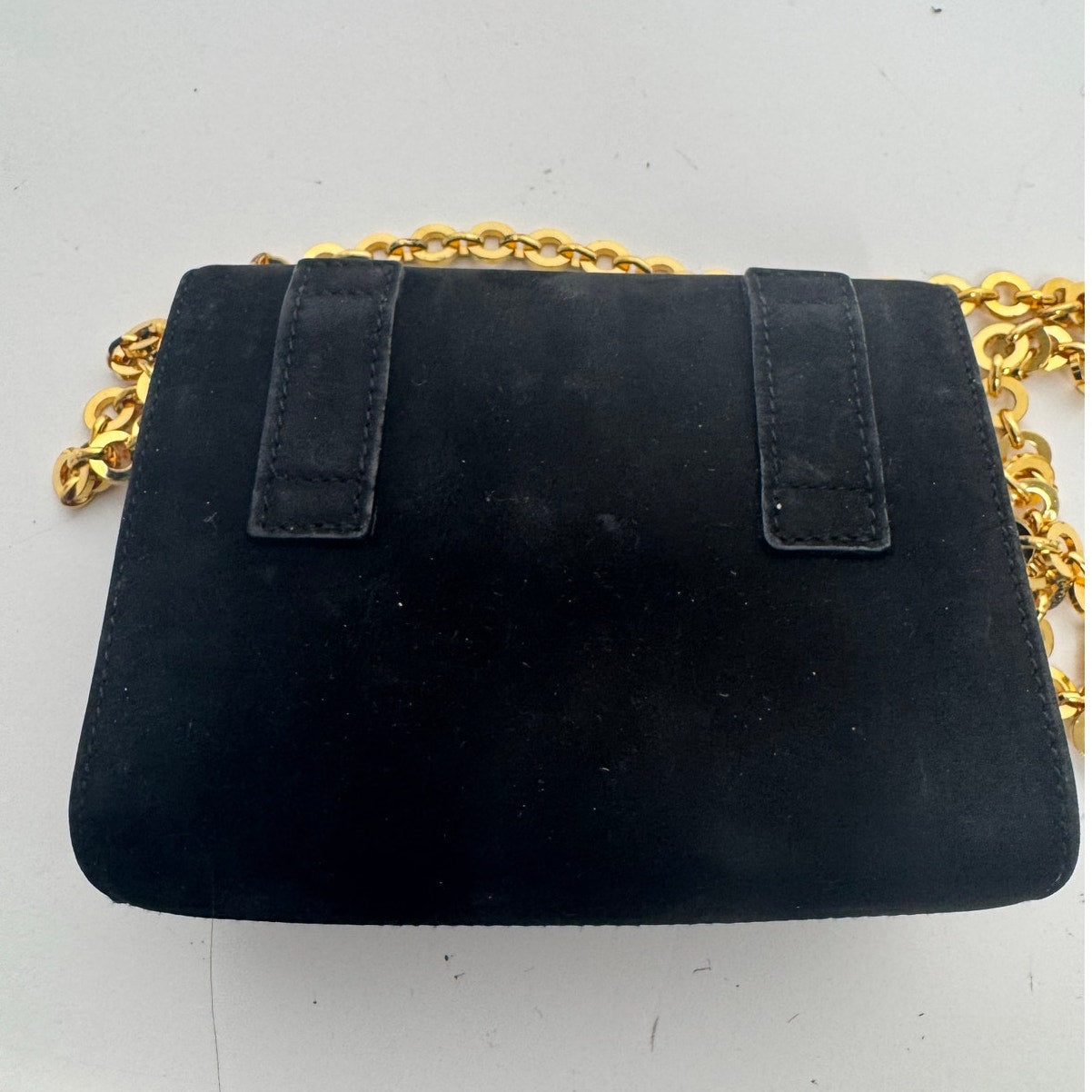 Ferragamo Black Ginny Suede Gold Removable Chain Shoulder Waist Belt Bag