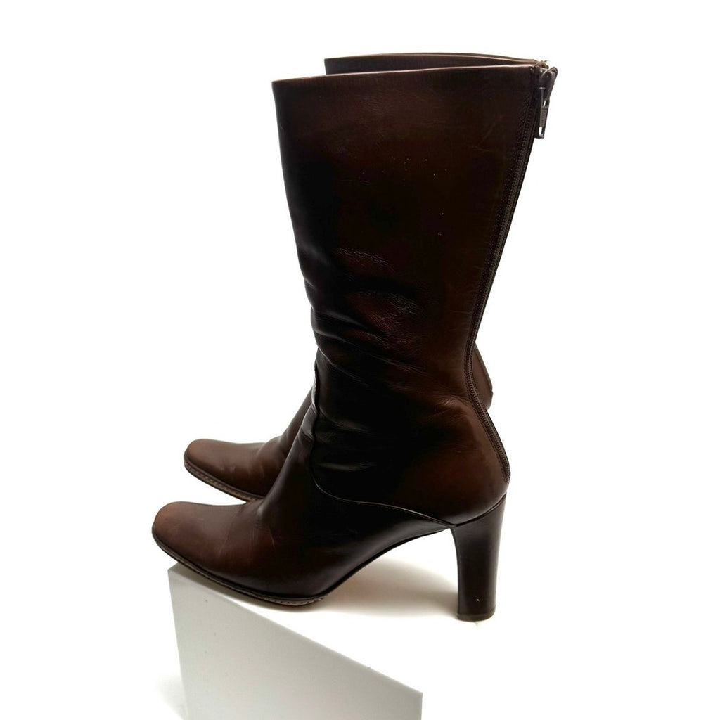 Jil Sander Brown Leather Zip-Up Heel Boots – Size 36 / US 6 – Made in Italy