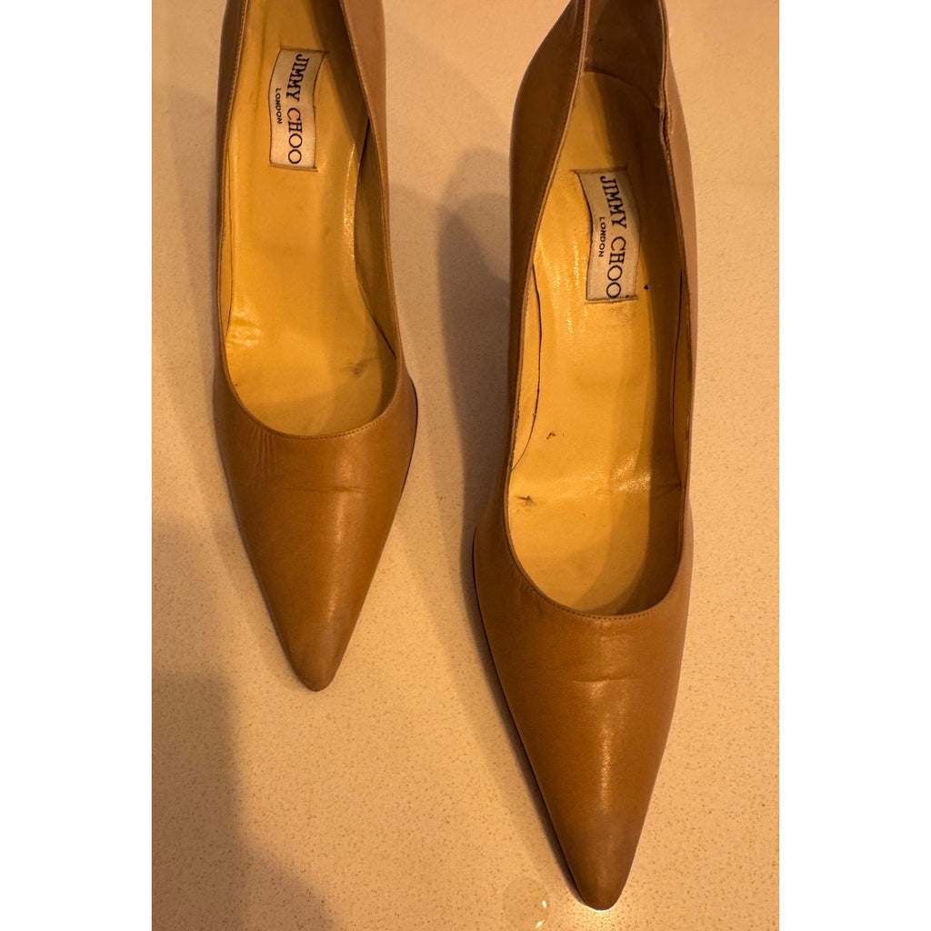 Jimmy Choo Neutral Leather Pointed Toe Pump Heels Size US 10 IT 40