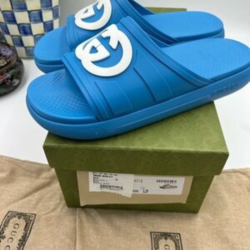 Men's Gucci interlocking G rubber Pool slides size 12 made in Italy