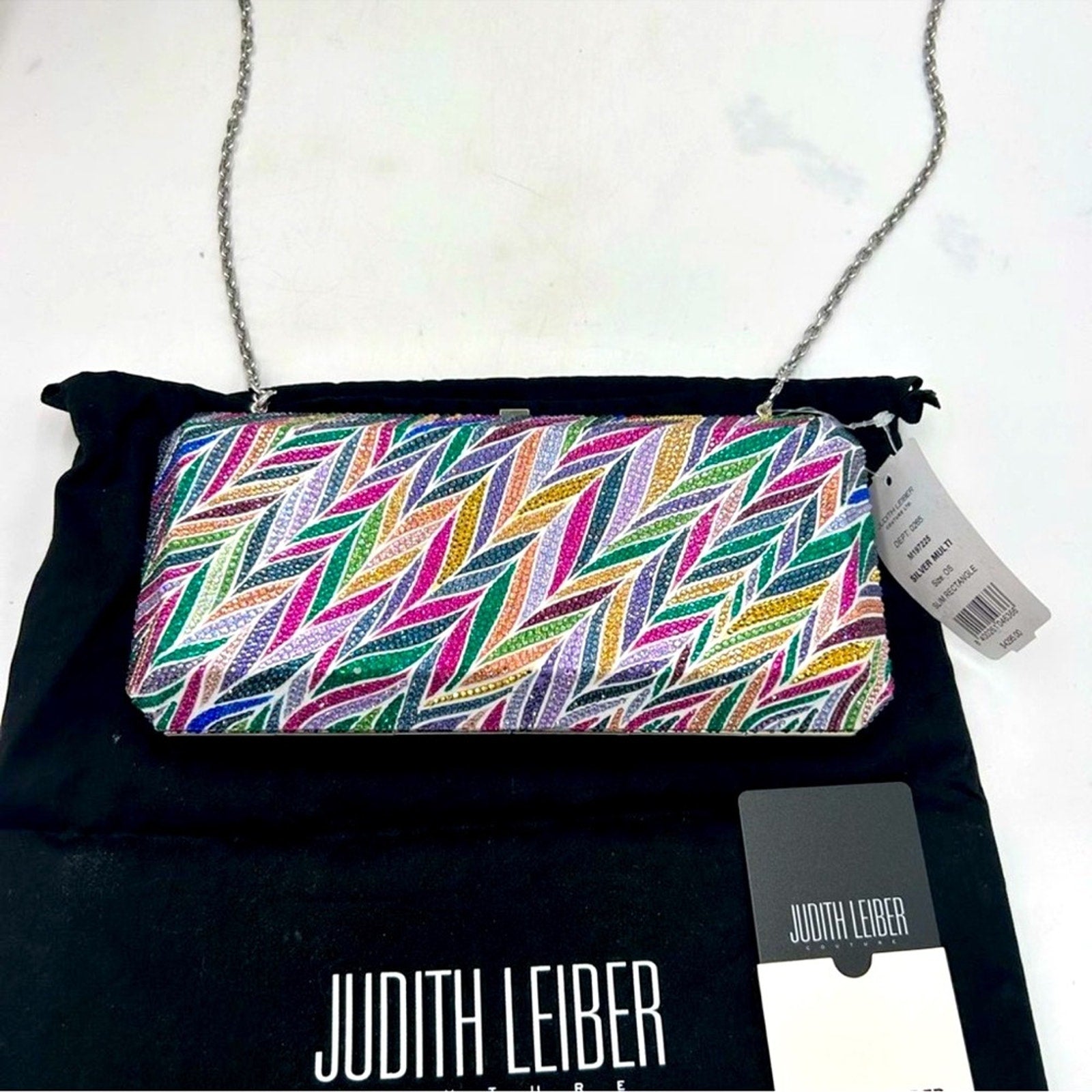 Women's Judith Lieber rectangular Beach Mural clutch bag detachable chain 
Italy