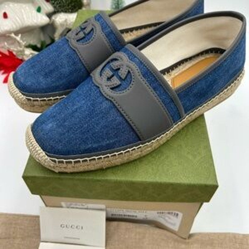 Men's Gucci interlocking G Espadrilles in blue denim size 9, made in Spain
