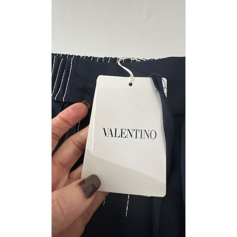 Women's Valentino Navy Blue & White NWT High Waist Drawstring Pants Size 44