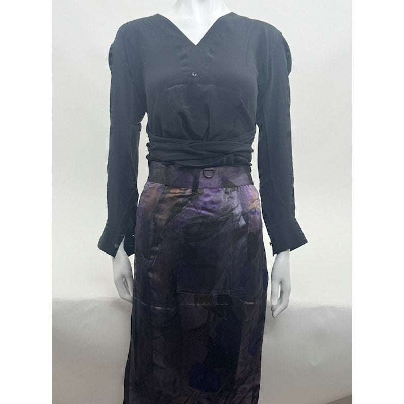 Barbara Bui NWT Black 100% Silk Necktie Designer Blouse Size 38 / US 6