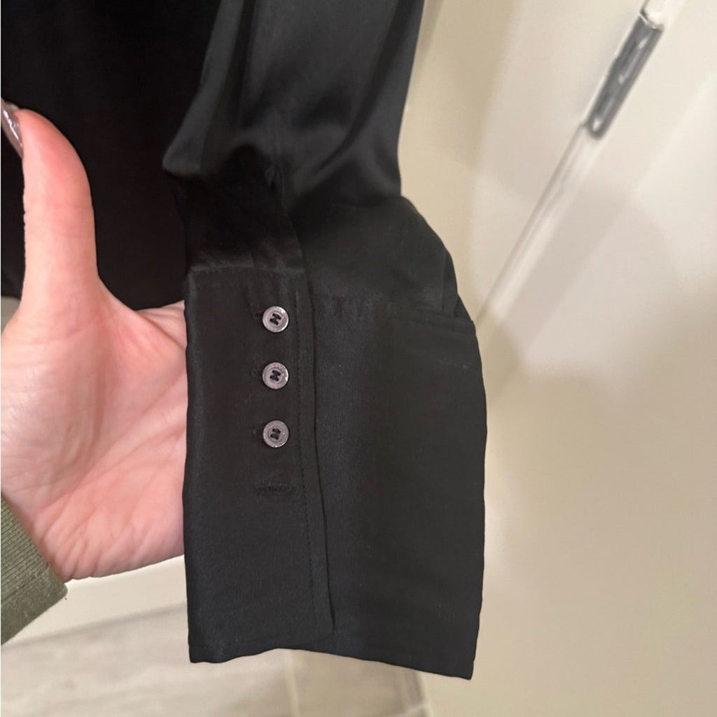 Hugo Boss Black button up silk Dress Shirt with Ruffle Detail women’s size 10