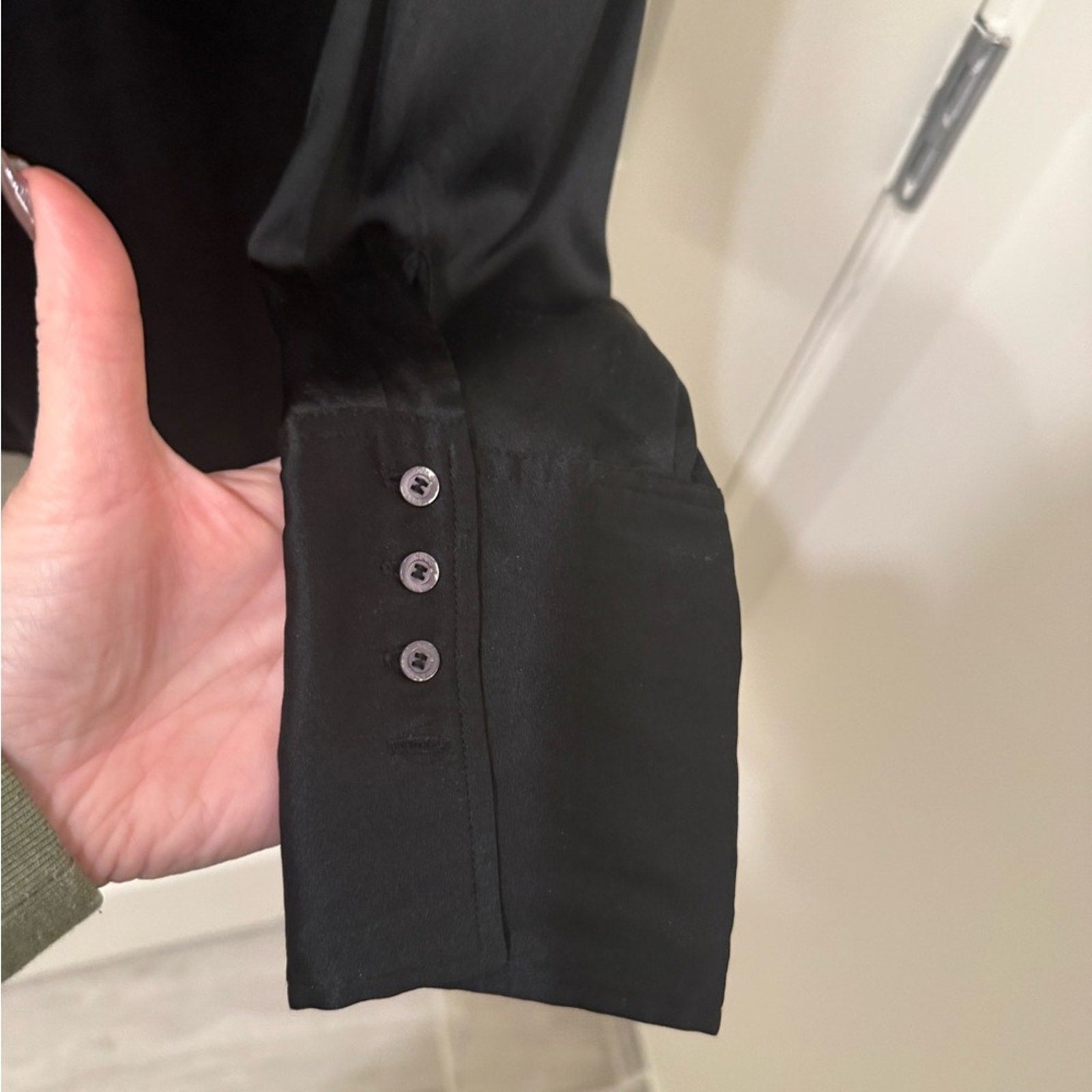 Hugo Boss Black button up silk Dress Shirt with Ruffle Detail women’s size 10