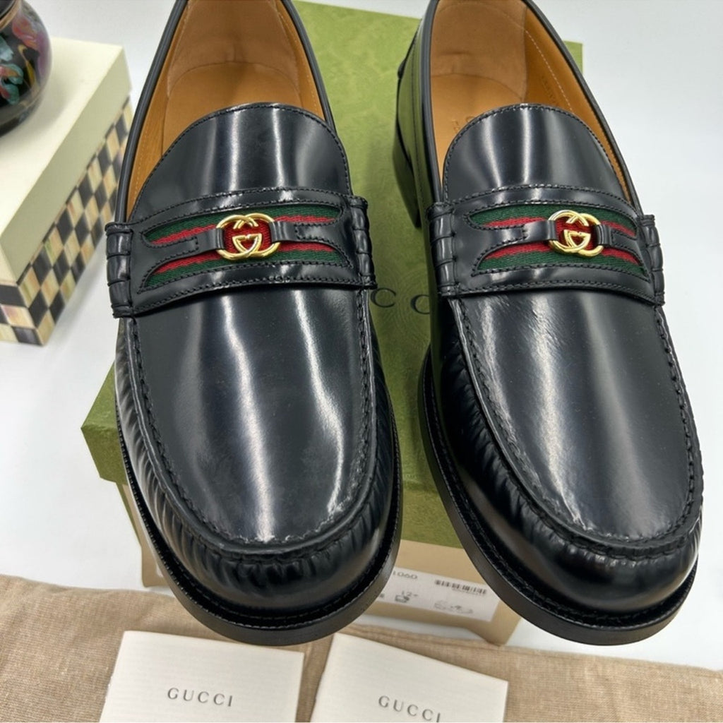 Men's Gucci kaveh interlocking G leather loafers size 12.5 made in Italy