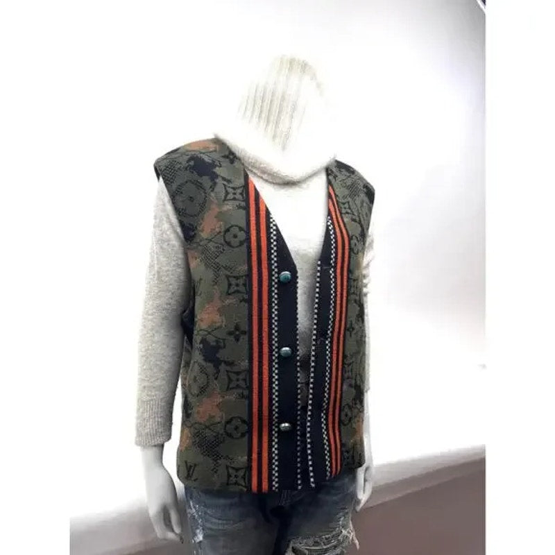 Louis Vuitton Monogram Bull Jacquard Knit Vest Turquoise Buttons XXL