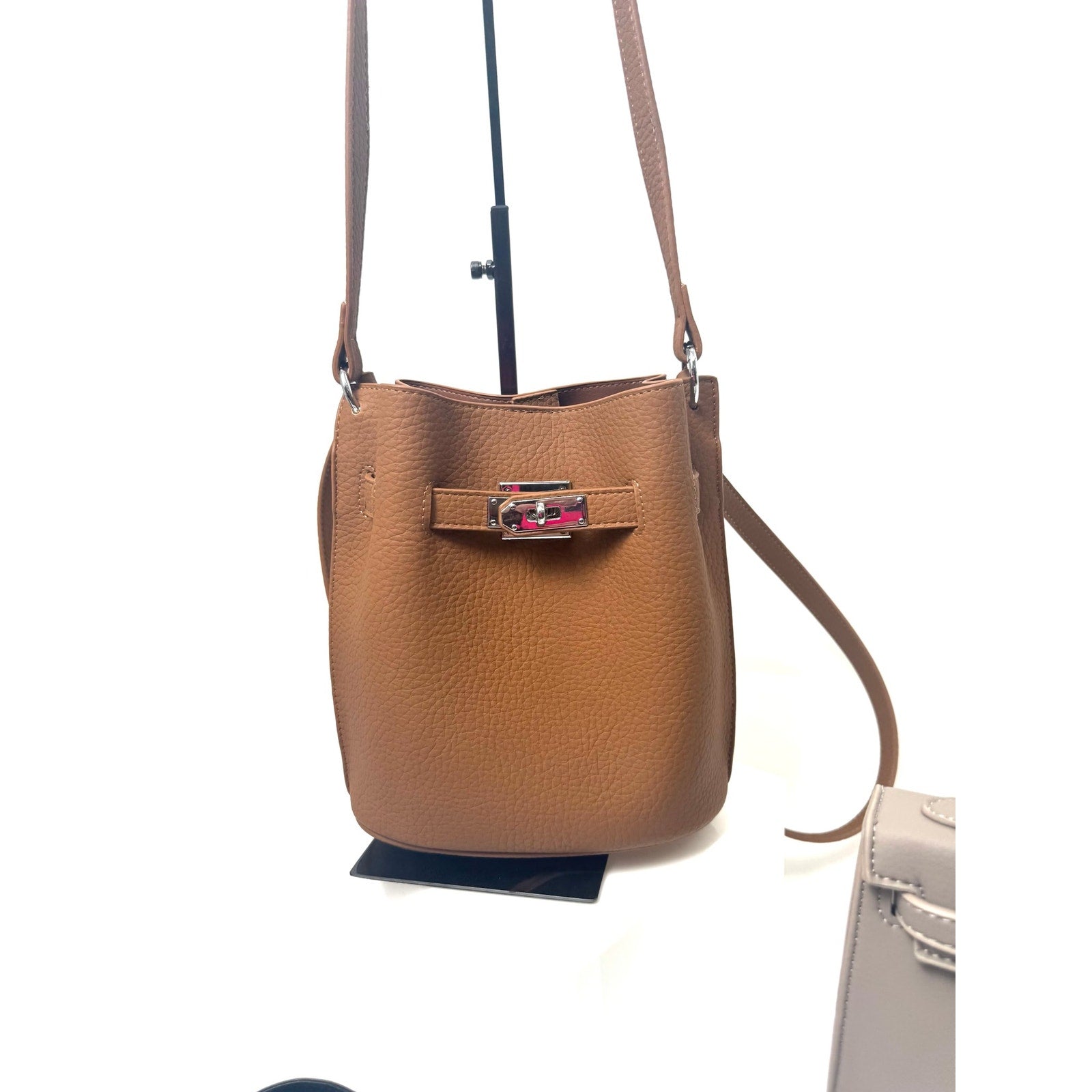 Brown Leather 3-Way Multi-Functional Bag - Crossbody, Tote & Shoulder with Charm