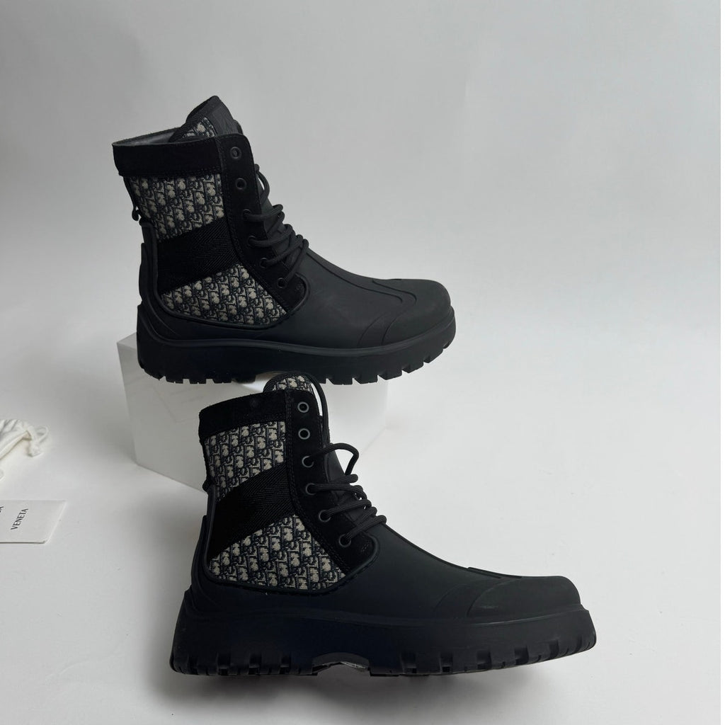 Men's Dior Garden Oblique Black/Beige Lace Up Combat Boots Size 41