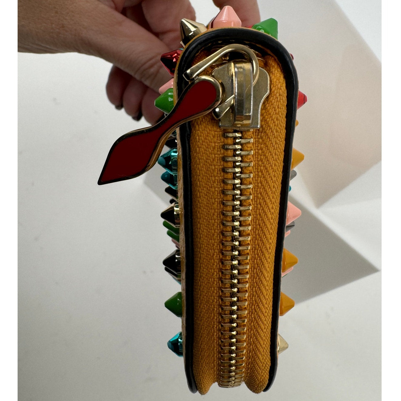 Christian Louboutin Yellow Multicolor Calfskin Panettone Spiked Zip Wallet