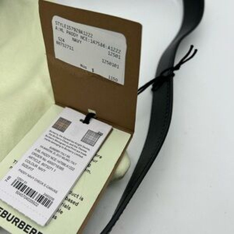 Men's Burberry, check messenger bag in navy blue. Adjustable shoulder strap.