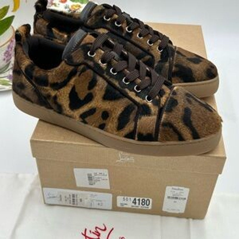 Men's Christian Louboutin leopard affect low top sneakers size 42 made in Italy