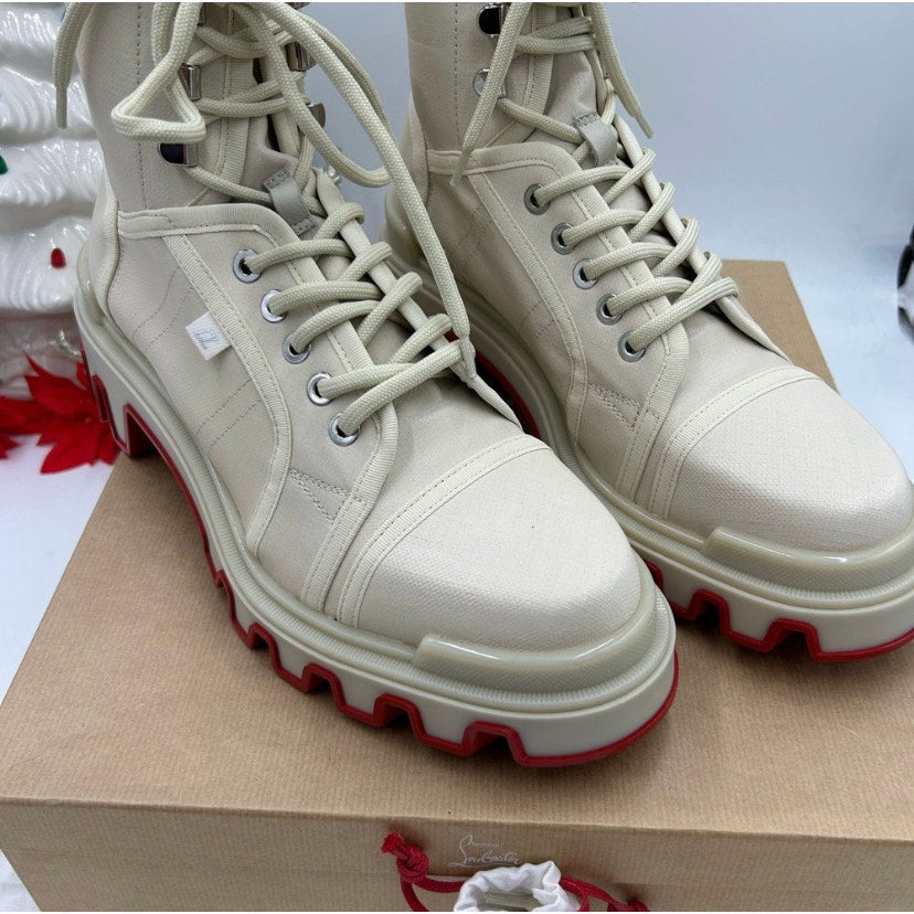 Men's Christian Louboutin panaroot Dune combat boots coated canvas/leather 44