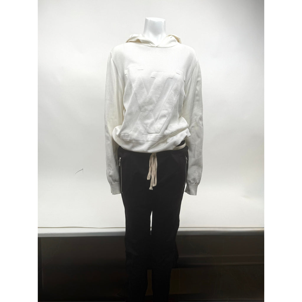 Louis Vuitton White Intarsia Knit Sweater Hoodie Size XL Made in Italy