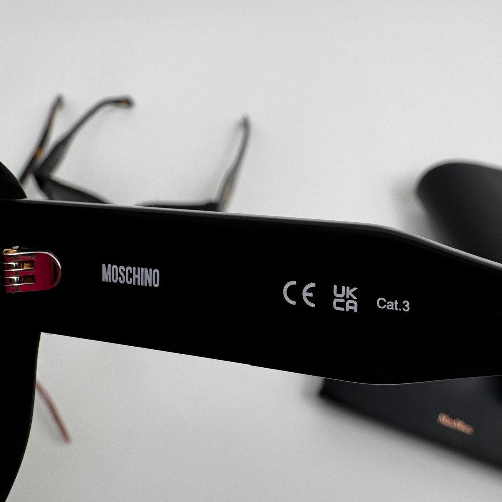 Moschino NWT Heart Shaped Jet Black Oversized Frame Sunglasses