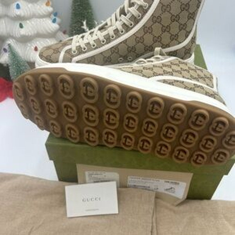 Gucci Beige and White High-Top platform Sneakers size 11 made in Italy