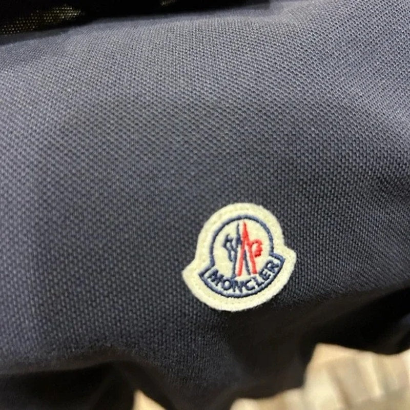 Men's Moncler tri-color, trimmed cotton piquet polo shirt in navy blue large