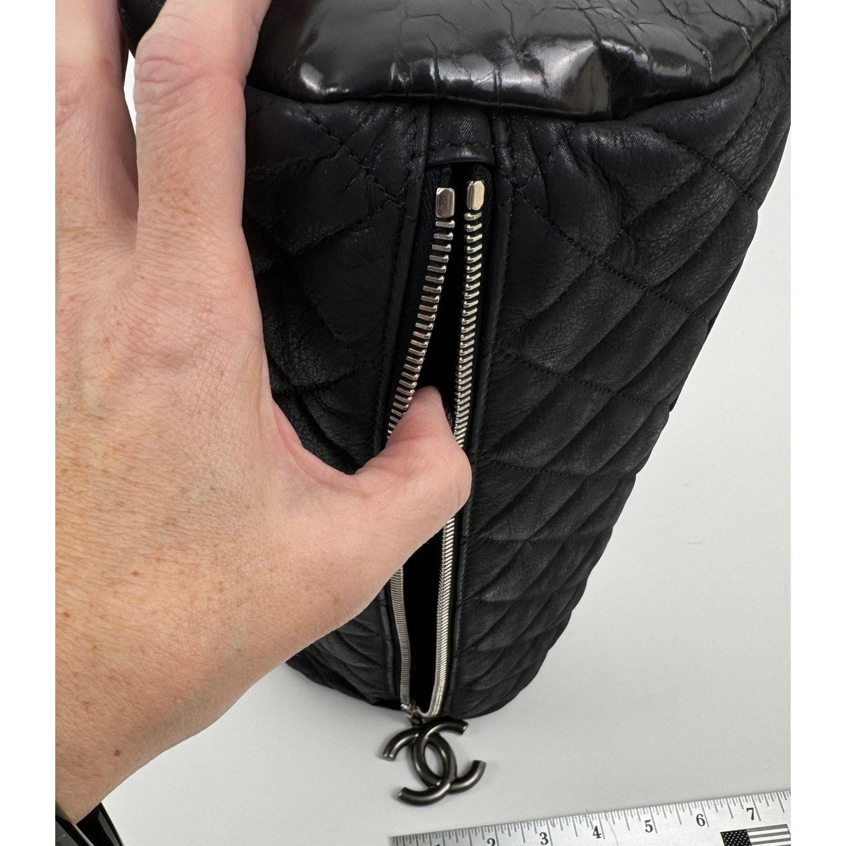 Chanel Black 3-way Leather & Patent Bag w/ Huge CC Charm /Runway Barrel Bag