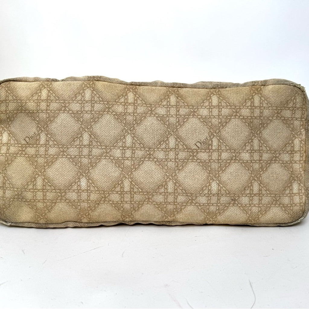 Dior canvas Canage shoulder tote with knotted leather straps/silver hardware