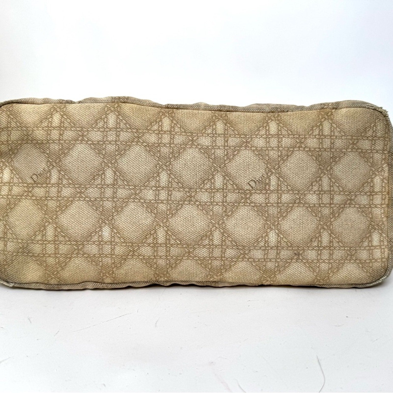 Dior canvas Canage shoulder tote with knotted leather straps/silver hardware