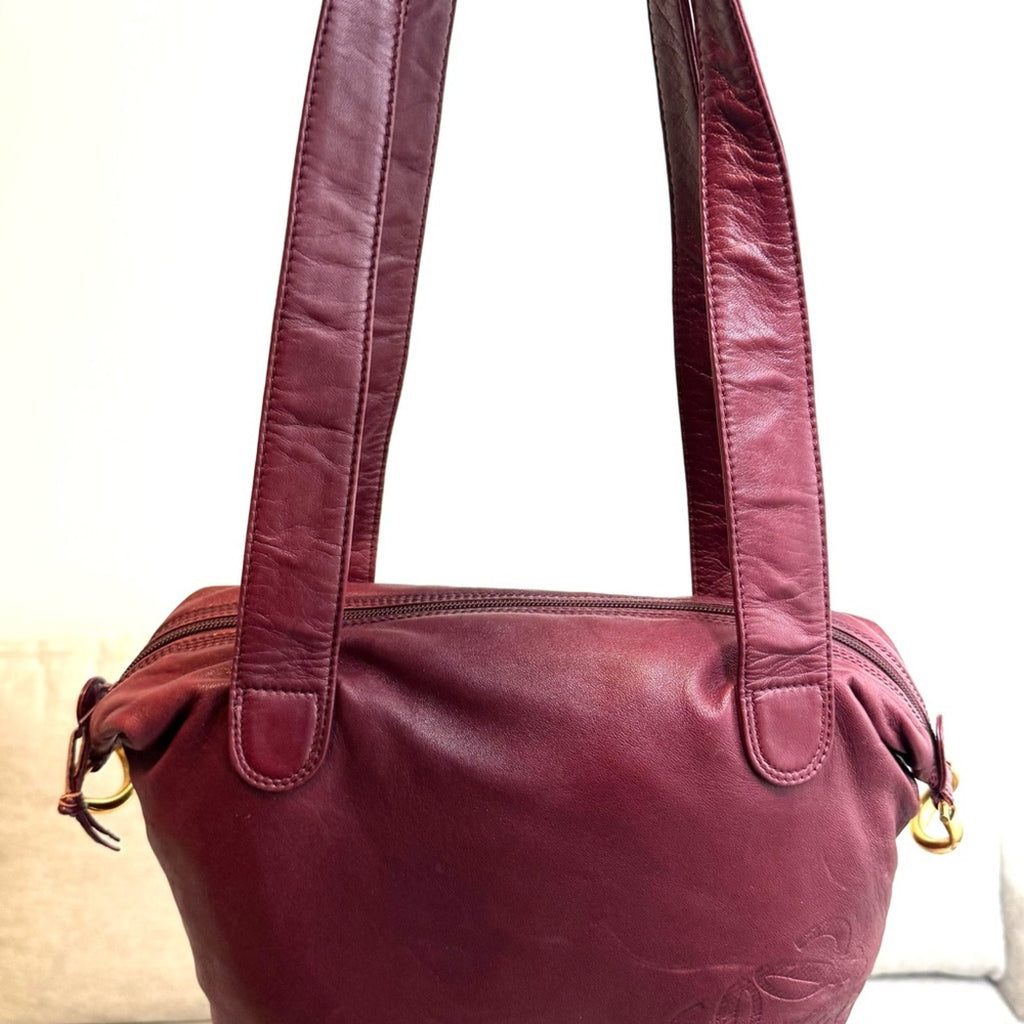 Loewe leather long strap buttery soft w/anagram and gold side gorgeous accents