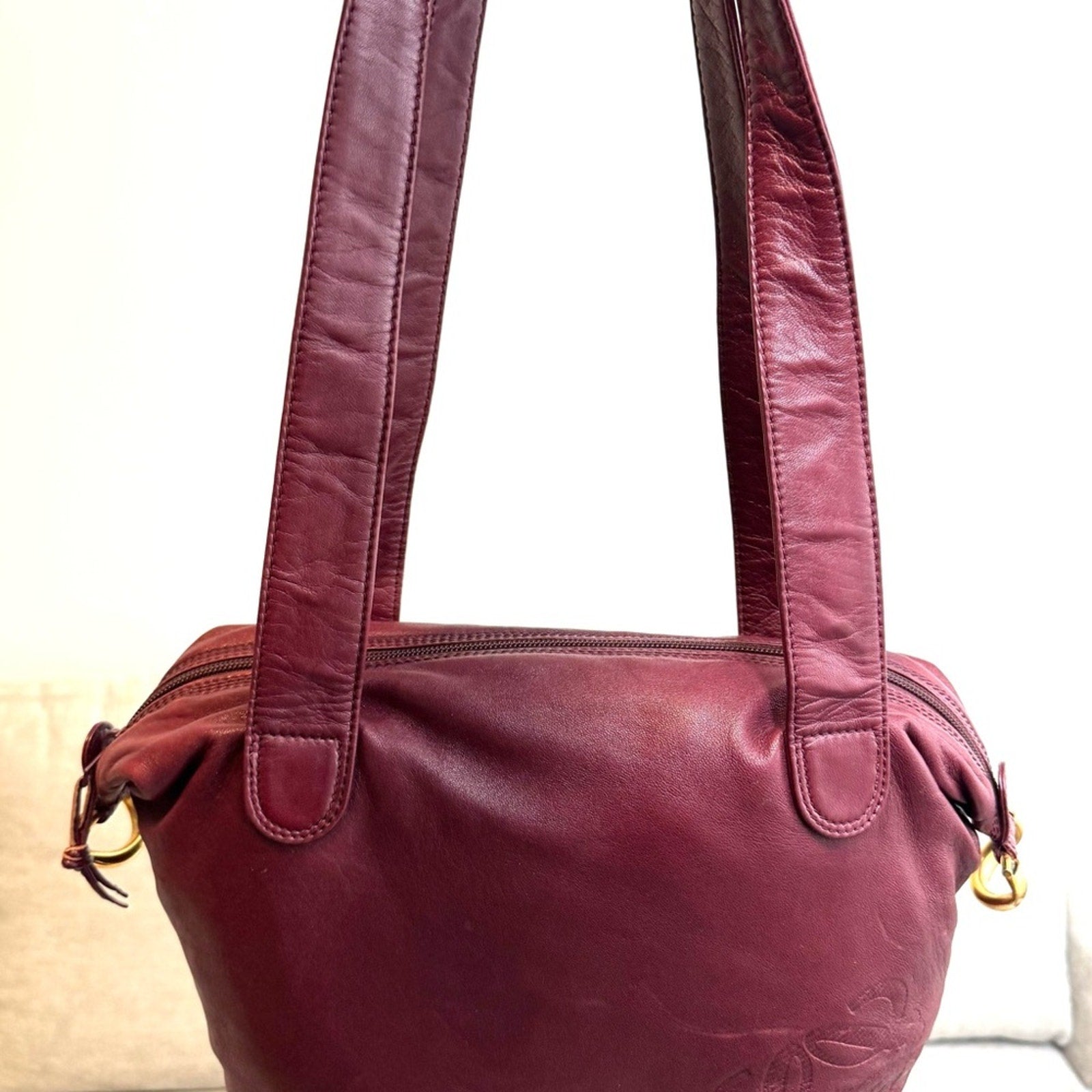 Loewe leather long strap buttery soft w/anagram and gold side gorgeous accents