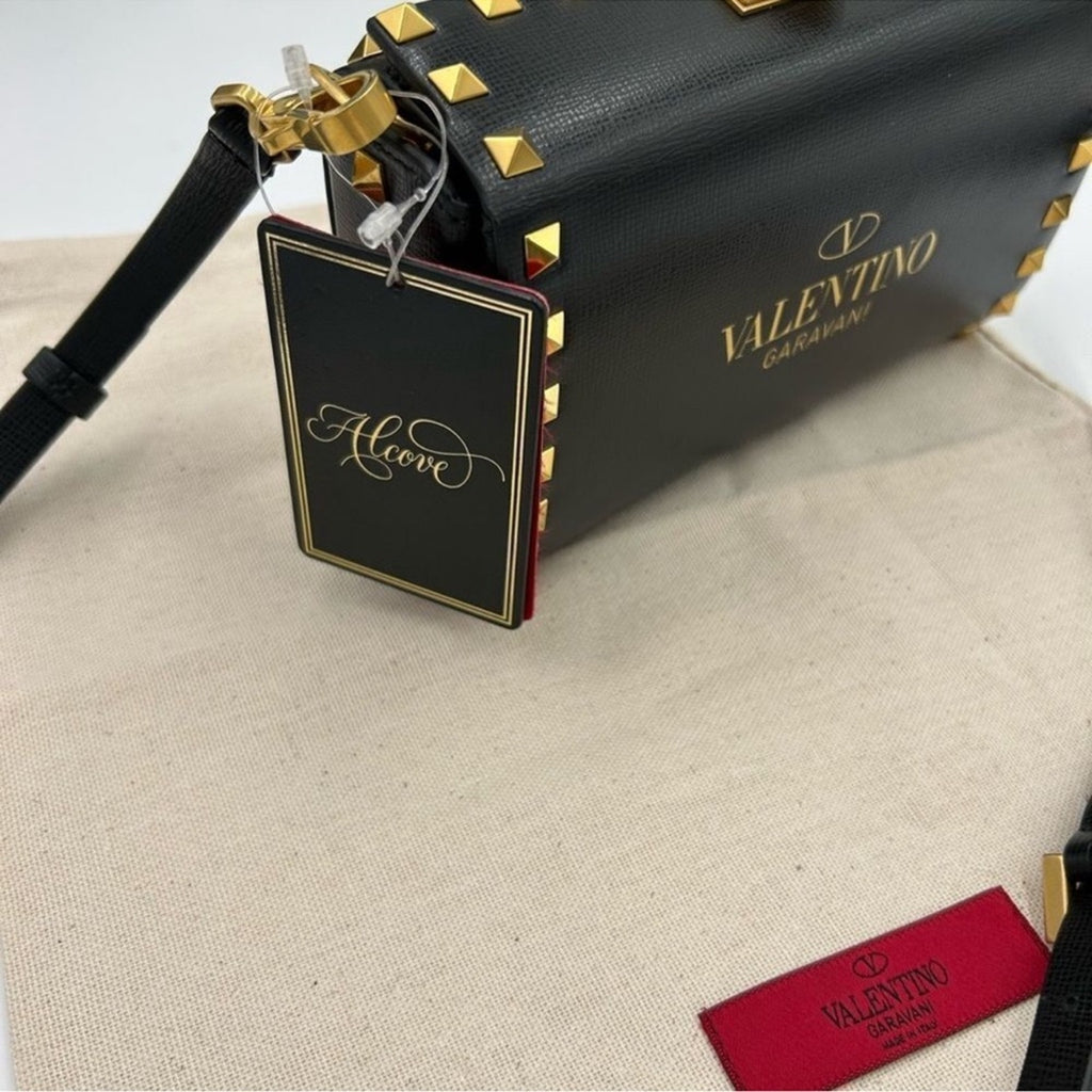 Women's Valentino Garavani gold Rockstud, leather shoulder bag made in Italy