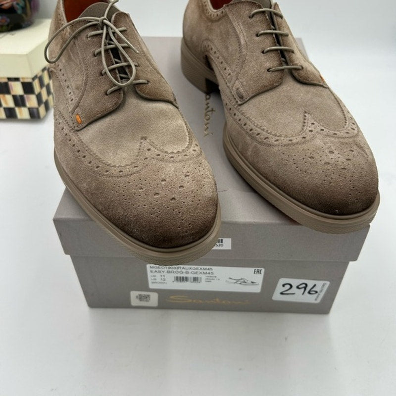 Men's Santoni, easy suede brogue wing tip, Oxford size 12 US made in Italy