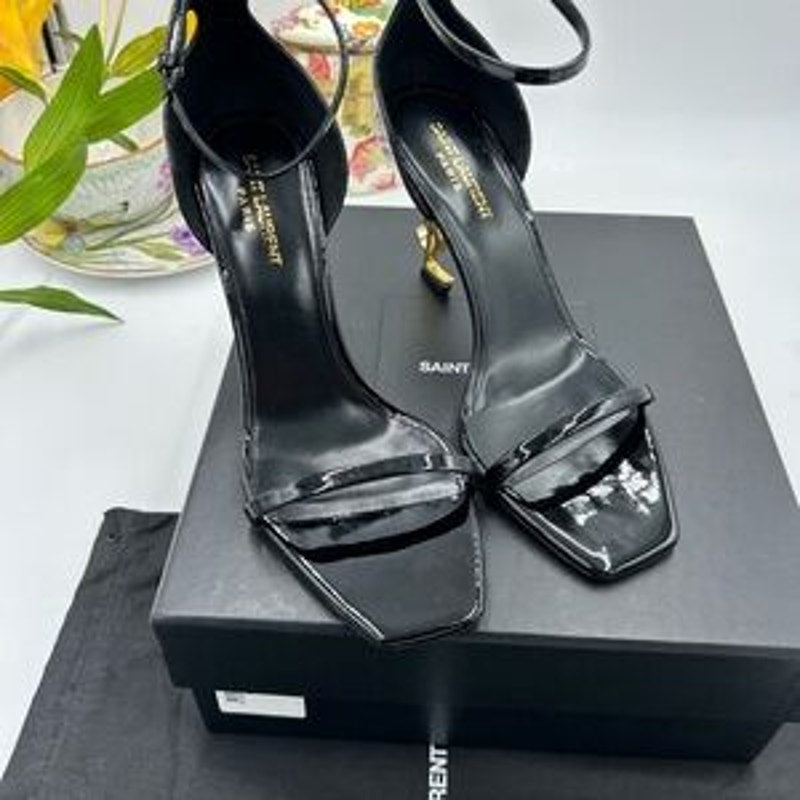 Women's Saint Laurent OPYUM black pattern, leather sandals size 40 made in Italy
