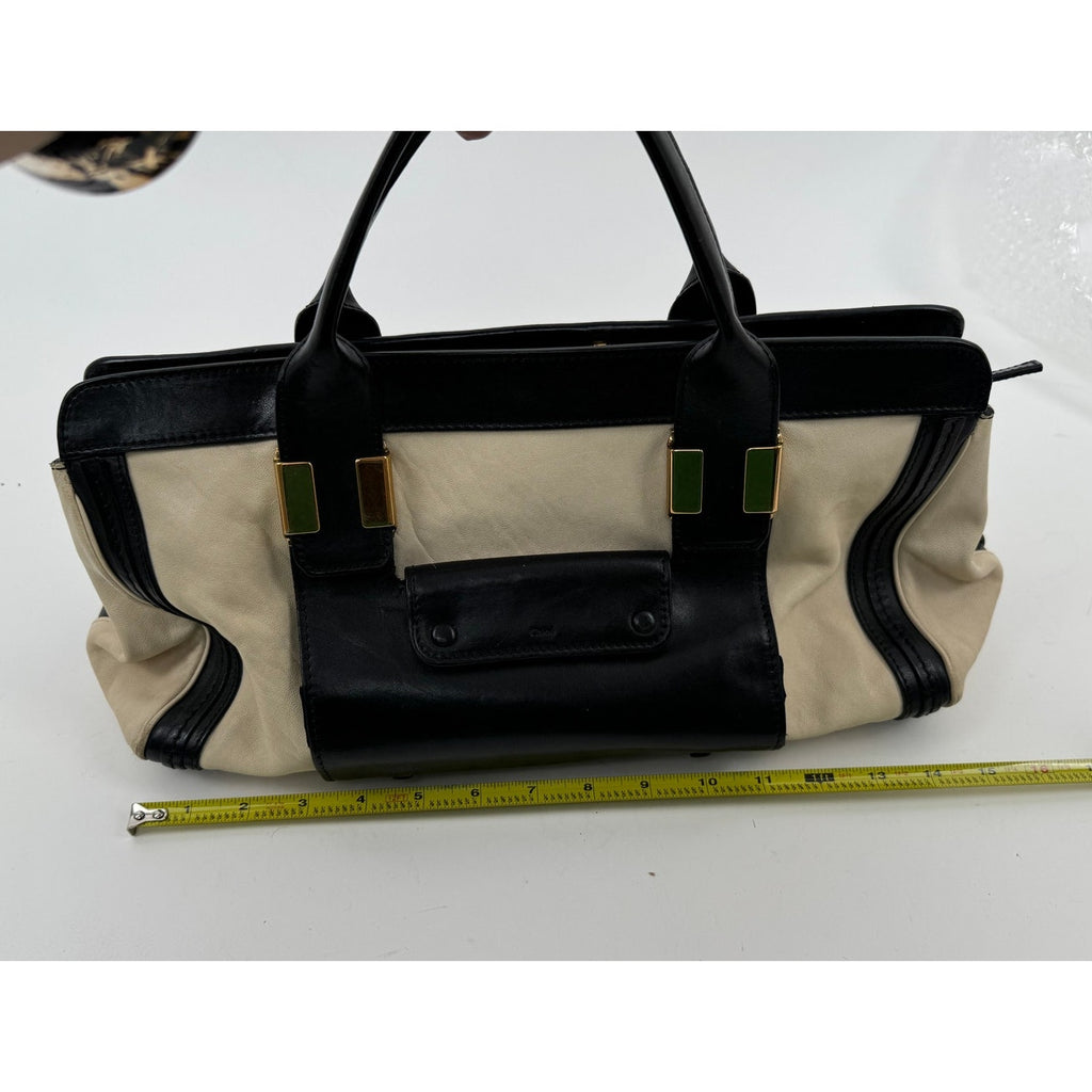 Chloe Black Cream Leather Colorblock Weekender Two Way Bag