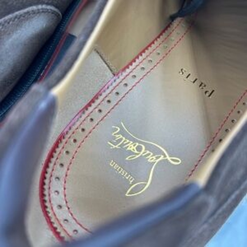 Men's Christian Louboutin, our Georges brown suede lace up shoes size 43