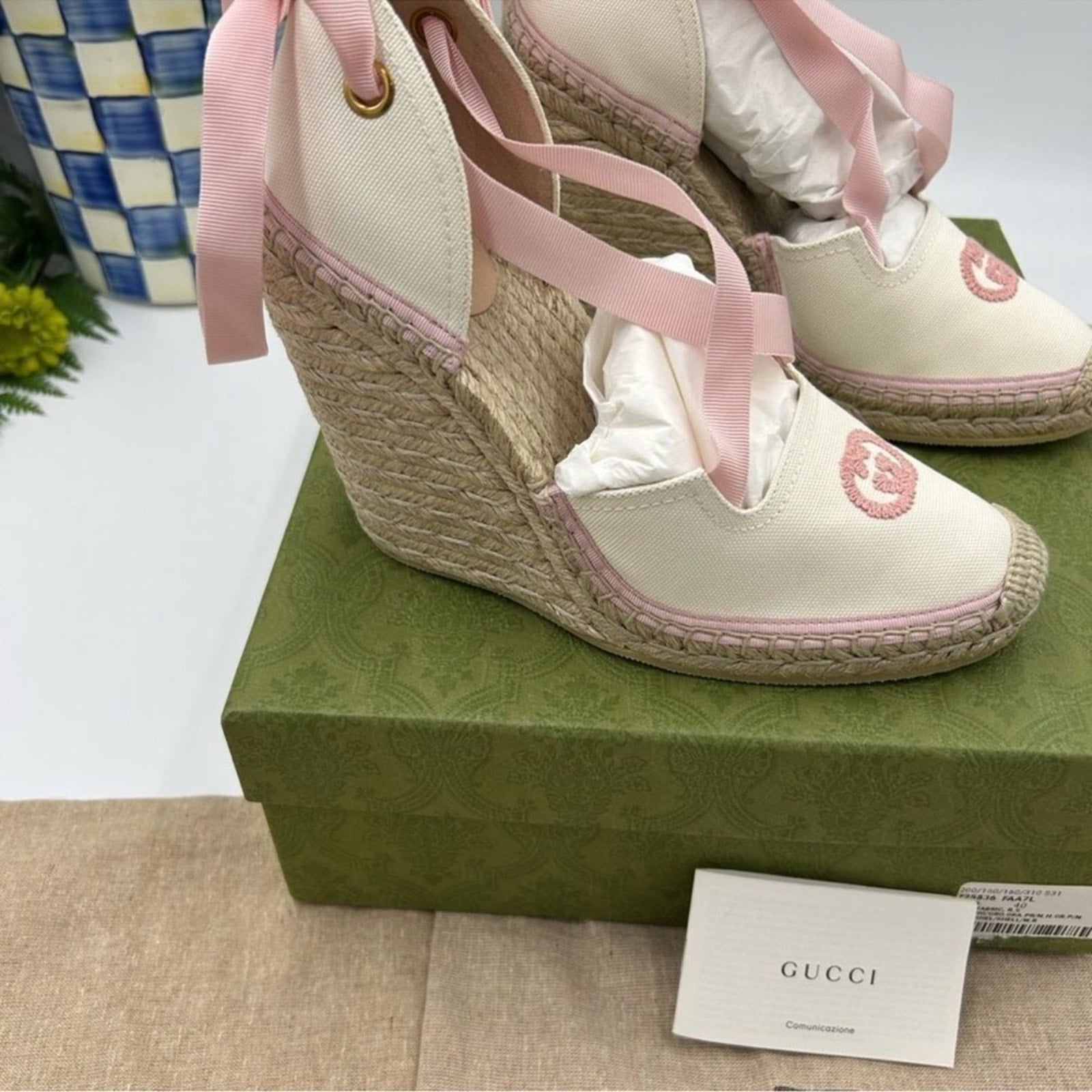 Women's Gucci canvas GG wedge espadrilles size 40 made in Italy