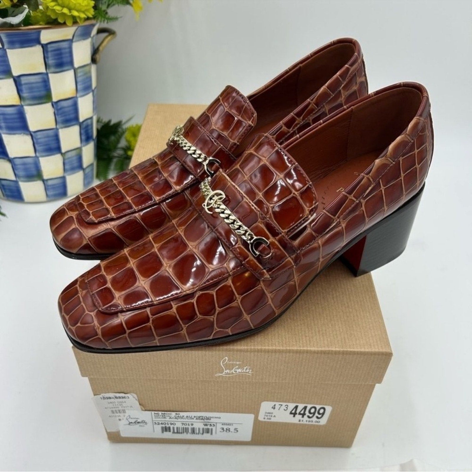 Women's Christian Louboutin, MJ Moc Leather Loafers Size 38.5 
Made in Italy