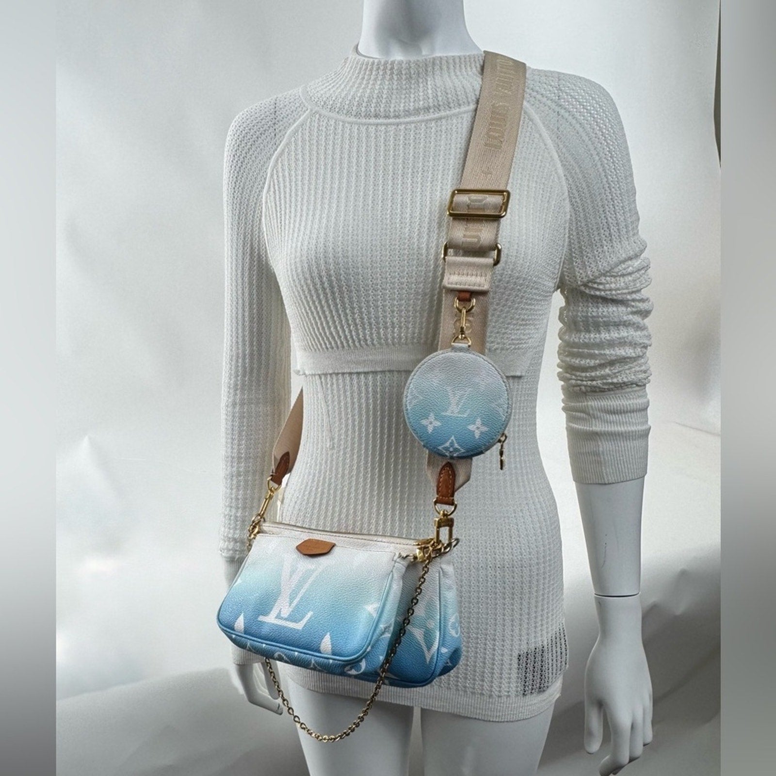 Louis Vuitton BY THE POOL-multi pochette (3)w/guitar strap/LV branded gold chain