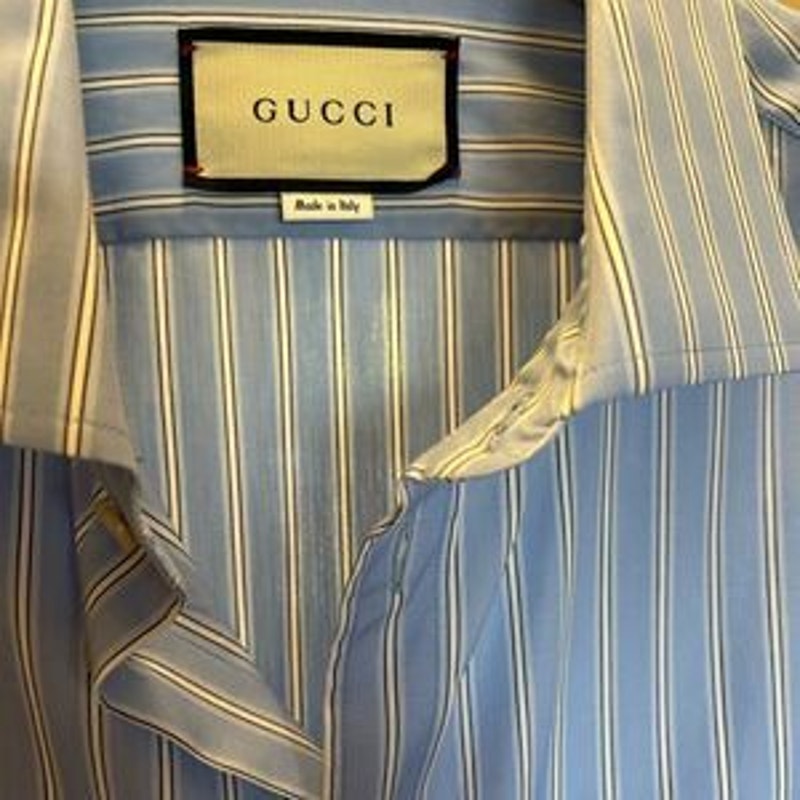 Men’s Gucci, blue stripe button up cotton shirt, size 56 made in Italy