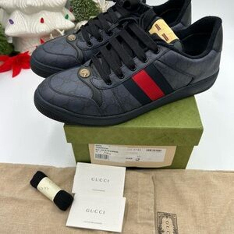 Men's Gucci screener leather/canvas sneakers size 10 fits 11 US made in Italy