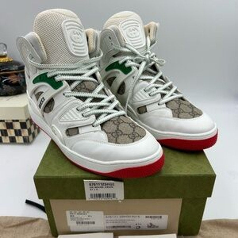 Women's Gucci GG Supreme basket canvas/leather sneakers size 41.5 made in Italy