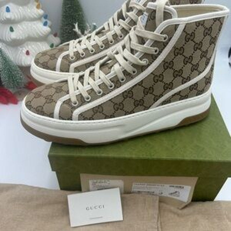 Gucci Beige and White High-Top platform Sneakers size 11 made in Italy