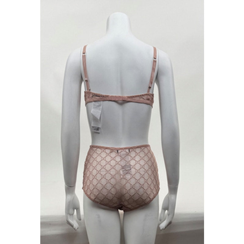 Gucci NWT Blush Pink GG Logo Lace Bra & High Waist Briefs Lingerie Set Size S