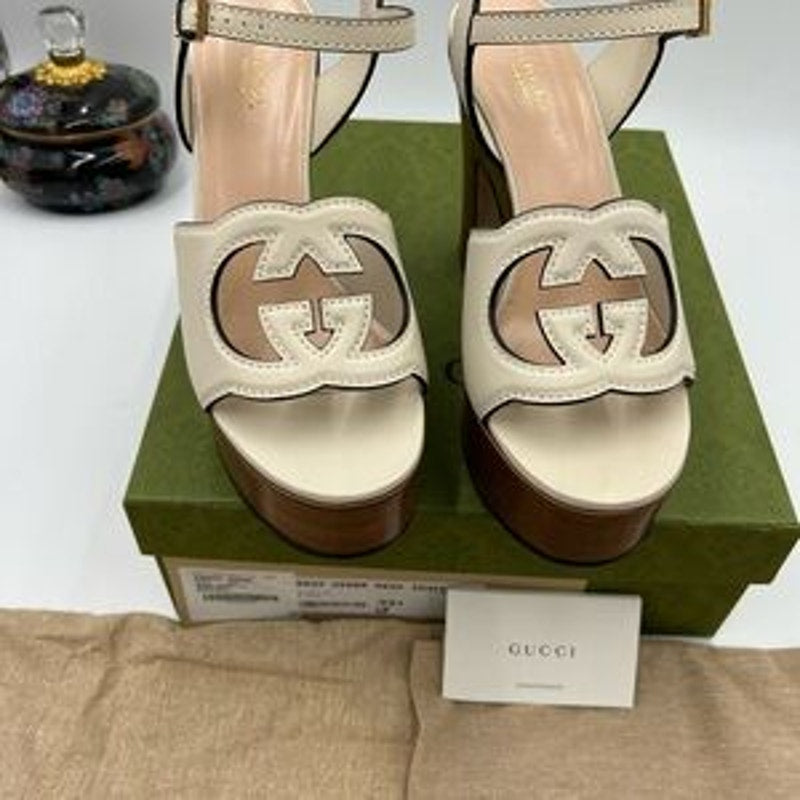 Women's Gucci interlocking G leather platform sandals size 39.5 made in Italy